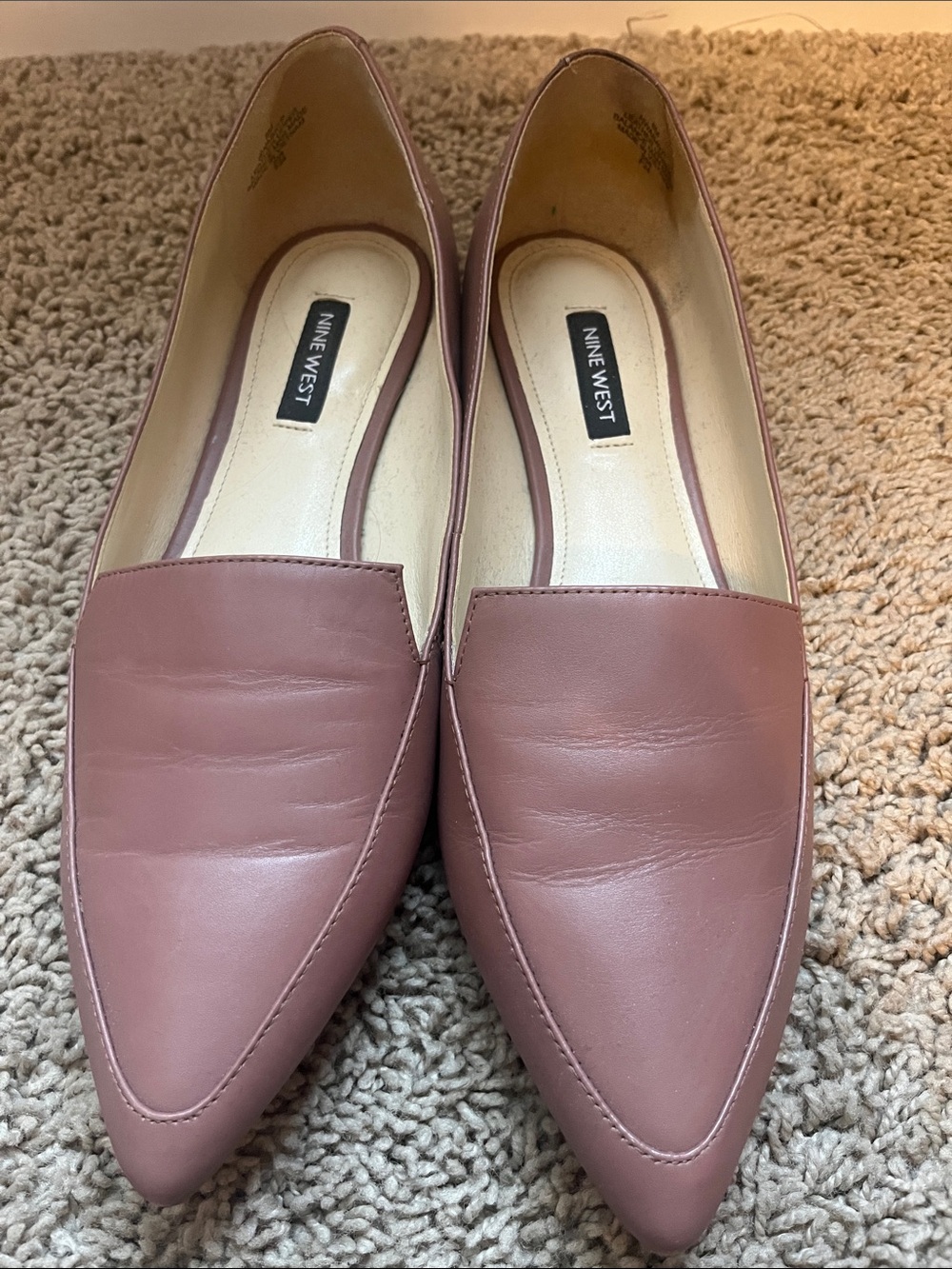 Nine West Dusty Rose Pointed-Toe Leather Flats